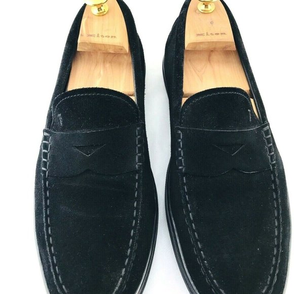 TODS Suede Penny Loafers Mens 8.5 Black Slip On - Picture 5 of 8